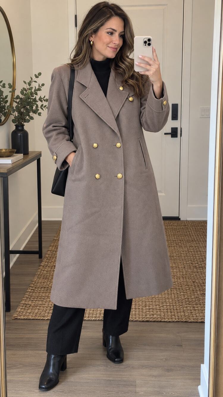 FOG by London Fog Womens 12 Wool Trench Coat Double Breasted Taupe Long Vintage
